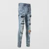 Men's Jeans Streetwear Fashion Men Retro Blue Stretch Slim Fit Painted Hole Ripped Patch Designer Brand Hip Hop Pants Hombre