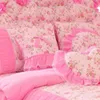 Корейский стиль розовые кружевные покрывающие постели набор короля королева 4pcs Princess Devet Cover Subls Bubls Pedclothes Cotton Home Textile 201209298917