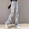Dżinsy damskie 2023 Wysoka talia Zagniona hip hop luźne 2xl damskie spodnie Vintage Female Torn Spodni Streetwear