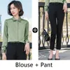 Women's Blouses Fashion Women Shirts Work Green Long Sleeve Office Ladies 2 Piece Pant And Tops Sets Pantsuits