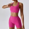 Conjuntos ativos verão sem costura feminino yoga roupas esportivas fitness blusa sem mangas sólida para treino roupas de cintura alta shorts conjunto de ginástica