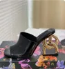 Högkvalitativ kvinnors högklackade sandaler Fashion Open Toe Down Jacka Patent Läder Letter Heel 9cm Catwalk Party Wedding Beach Slippers 35-42