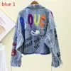 Kvinnorjackor Kvinnor denimjacka rocken Spring Jean Jackets Kvinnor Rockar Female Denim Jacket Graffiti Rivet Jacket Girl Ytterkläder Blue 230727