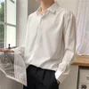 Camisas casuais masculinas 2023 Chegada Ice Silk Drape solto Confortável Macio Para Homens Cor Sólida Manga Longa Turn-down Gola Camisa A62