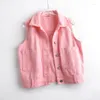 Vrouwen Vesten Koreaanse Mode Roze Denim Vest Vrouwen Vest Zomer Casual Big Pocket Cowboy Mouwloze Jas Slanke Korte Jeans Vrouwelijke