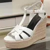 Sandals Luxury Women Peep Toe Real Leather Super High Heel Female Shoes Hand Woven Retro Roman Platform Wedge