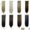 Clip In/On Hair Extensions Blond Black Brown Straight Brazilian Remy Human 16 Clips Extension 7Pcs Set Fl Head 100G Fzp8 Drop Delive Dh72R