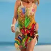カジュアルドレス2023夏の女子ドレスファクトリーダイレクト3D高解像度印刷ストラップビーチボヘミアンホリデー