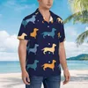 Camisas casuais masculinas de manga curta colorida Dachshunds Dog Lover Pet camisa azul marinho roupas de praia personalidade tops