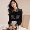 Women's Blouses Chaney Women Elegant Spring Autumn Fashion Black Shirt Pockets Work Clothing Office Lady High Streetwear Femme Tops Blouse