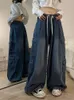 Vrouwen Jeans Deeptown Vintage 90s Zwart Cargo Vrouwen Y2K Streetwear Blauw Baggy Denim Broek Oversized Harajuku Retro Zakken broek