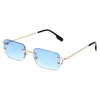 Sonnenbrille Randlos Damen Cut Edge Ocean Sonnenbrille Herren Mode Rechteckig Vintage Brillen Metall Luxus Shades
