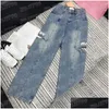 Calças femininas plus size com estampa de letra jeans rasgado para mulheres designer de jeans de alta qualidade estilo de rua para meninas com perna reta e gota Deliv Ot8Lh