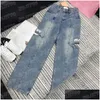 Women'S Plus Size Pants Letter Print Ripped Denim For Women Designer High Grade Jeans Girl Street Style Straight Leg Pant Drop Deliv Ot8Lh