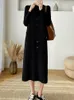 Casual Dresses Women Autumn Winter Two Piece Set Vintage V Neck Single Breasted Vest Dress Långärmad tröja Pullover Suit