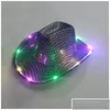 Chapéus de festa Space Cowgirl Led Hat Flashing Light Up Sequin Cowboy Luminous Caps Halloween Costume 0902 Drop Delivery Home Garden Fest Dhcom