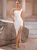 Casual Kleider Runway Fashion Frauen Elegante Weiße Formale Party Kleid Eine Schulter Offenes Bein Midi Wade Lange Bandage Abend prom Kleider