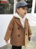 Coat Winter Grid Jackets Boys Girl Woolen Doublebreasted Baby Boy Trench Coat Lapel Autumn Kids Outerwear Coats Spring Wool Overcoat 230728