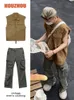 Мужские жилеты Houzhou Vintage Cargo Vest Male Retro Retro Summer Rooveless Men Японская уличная одежда 230727