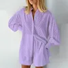 Calças femininas de duas peças 2023 praia camisa shorts duas peças conjunto feminino verão casual treino feminino solto manga longa superior terno lounge wear homewear 230728