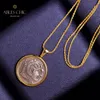 Collane con ciondolo Ciondolo moneta romana fatta a mano in argento sterling 925 Tono oro 18 carati Collana con scultura antica a doppia faccia C11N3S25718 230727