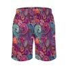 Shorts Masculino Floral Paisley Board Roxo E Laranja Calças de Praia Confortáveis Lazer Tamanho Grande Calção de Banho Masculino