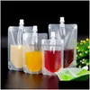 Förpackningspåsar Transparent plastdryck Pouch SEALED Återanvändbar dryck Juice Milk Coffee Travel Organizer Bag Drop Delivery Office Scho OTRH6