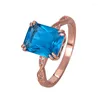 Bröllopsringar Aqua Blue Crystal Engagement Thin Ring Purple Zircon Square Stone For Women Rose Gold Silver Color Bands Tillbehör