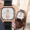 Wristwatches 2023 Black Tech Men Watch Square Leather Watches Student Style Trend Quartz WristWatch Clock Gift Wholesale