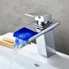 Bathroom Sink Faucets LED Basin Faucet Brass Waterfall Temperature Colors Change Mixer Tap Deck Mounted