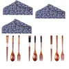 Set di stoviglie Cucchiaio di legno Set forchetta Bacchette di legno con manico lungo Posate portatili