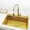 Goud aanrecht Enkele Sink Kom SUS304 Rvs Keuken Handdoek Mand Zeef Gouden Wastafel Spoelbakken