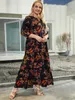 Plusstorlekar 2023 Spring Autumn Woman Dress Cotton V Neck Floral Print Retro Loose Overized Maxi Long 4XL 5XL Size Women Clothing 230727