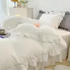 Sängkläder set prinsessan fairy ruffle duvet täcker säng kjol och örngott king size tröstare set japansk 150x210 cm