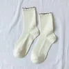 Chaussettes femme Happy Perfect Love femme automne et hiver mi-tube femmes côté ondulé uni japonais doux beauté Style mi-long Pile donc