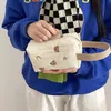 化粧品バッグケース刺繍クマの化粧バッグキルトコットンキャンバス女性ジッパーオーガナイザーのかわいい手首ポーチポータブルトイレタリーケース230727