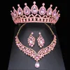 Zestawy biżuterii ślubnej różowe kryształowe zestaw biżuterii dla kobiet dziewczyna księżniczka tiaracrown kolczyki naszyjnik