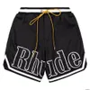 Heren Shorts Ontwerper Rhude Heren Mesh Korte Zomer Mode Strand Elastische Band Broek Mannen Hoge Kwaliteit Street Wear Rood Blauw Zwart Purp Otqyp