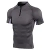 T-shirts pour hommes Rashguard Sporting Fitness Shirt Compression Running Zipper T-shirts extensibles Bodybuilding Gym Chemises de basket-ball à manches courtes 230727