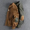 Heren Overhemden Mouw patch gewassen graan geweven katoen shirt met lange mouwen Mannen dagelijkse tooling retro trend jeugd dunne jas 230727