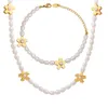Necklace Earrings Set Trendy For Women Wedding Flower Irregular Freshwater Pearl Personality Stainless Steel Bracelet