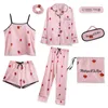 Pyjamas à bretelles pour femmes 7 pièces pyjamas roses ensembles Satin soie Lingerie Homewear ensemble Pijamas pour femme