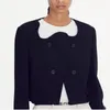 Frauen Anzüge Blazer 2023 Herbst/Winter Damen Welle Kragen Zweireiher Top Langarm Schwarz Weibliche Kurze Jacke mäntel