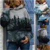 Women'S T-Shirt Womens Round Neck Casual Hoodie Sweatshirt Long Sleeve Mountain Landscape Printed Plus Size Tops T-Shirts Autumn And Dhuyq