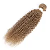 Cabelo humano brasileiro 3 pacotes com fechamento de renda 4*4 27 # cor Kinky encaracolado Yirubeauty tramas de cabelo virgem com fechamento parte livre