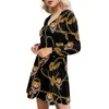 Casual Dresses Doginthehole Baroque Tiger Pattern Design Tunic Dress Spring Summer V Neck Puff Sleeves Ladies Vestido