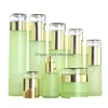 Förpackningsflaskor Frosted Green Glass Bottle Cosmetic Face Cream Packaging With Plastic Cap tom spray Lotion Pump 20 ml 30 ml 40 ml 6 Otlwi