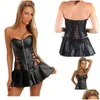 Women'S Shapers Groothandel- Dames Sexy Leer Steampunk Corset Pvc Zip Front Back Bandage Top Bovenborst Body Shaper Taille Lingerie Go Dhaqx