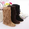 Boots Women's super large 34-43 warm velvet tassel round toe Nubuck leather high stool winter flat boots women's shoes Z230728