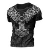 Men's T Shirts Retro Viking Tattoo 3D Print Men Summer Odin Crew Neck Loose Short Sleeve Casual Tops Tees Oversized